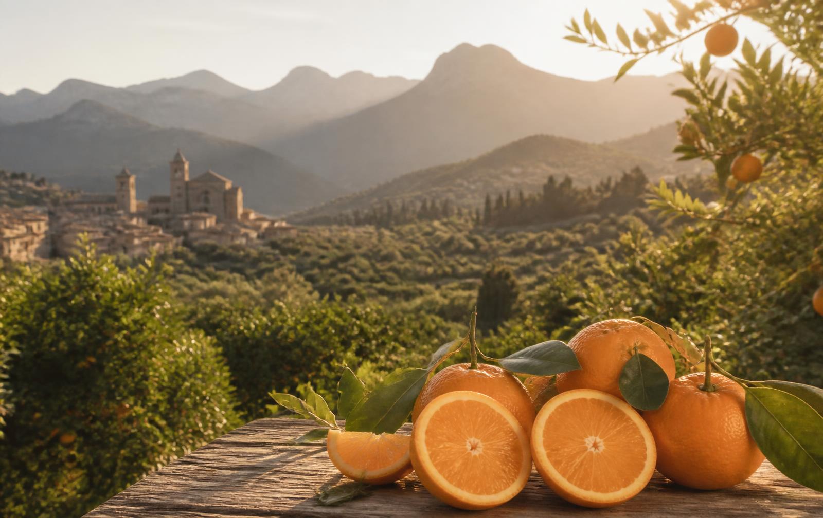 Sóller orange groves and mountains in Mallorca